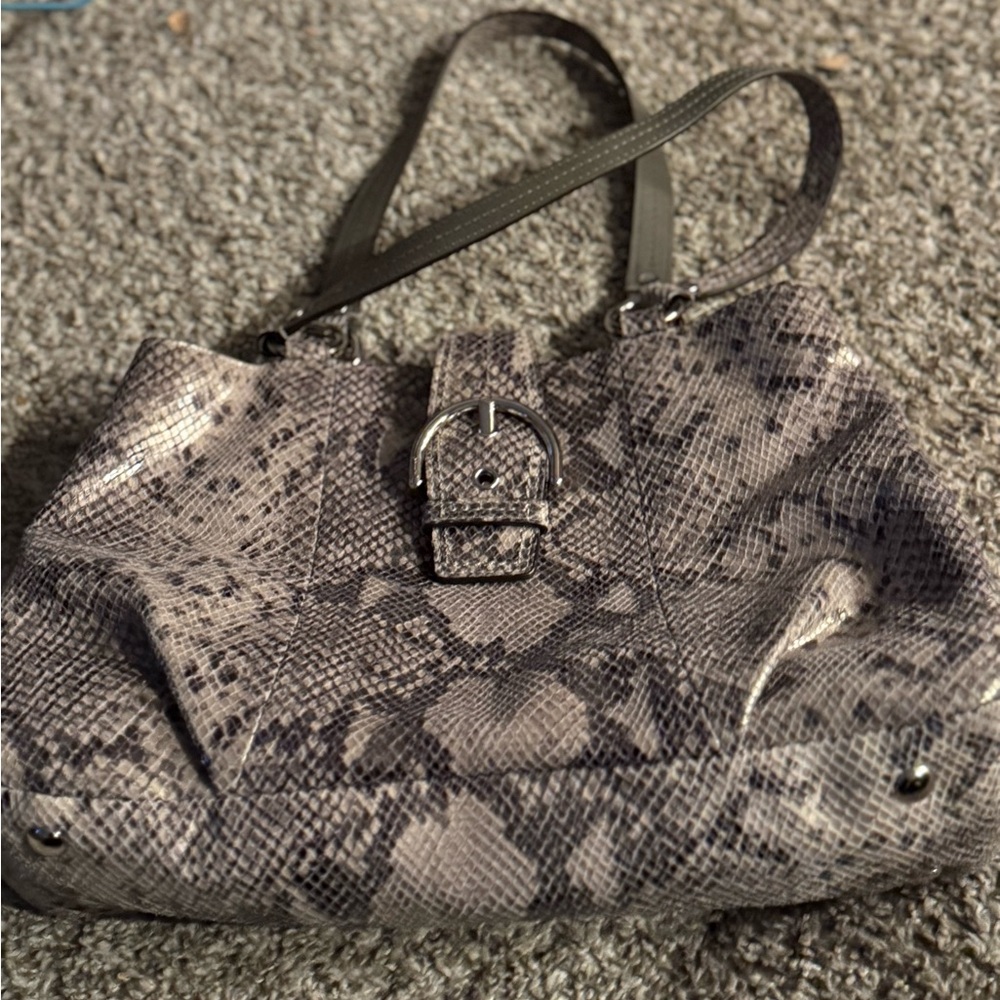 Coach Snake Print Shoulder Bag - Black and Gray